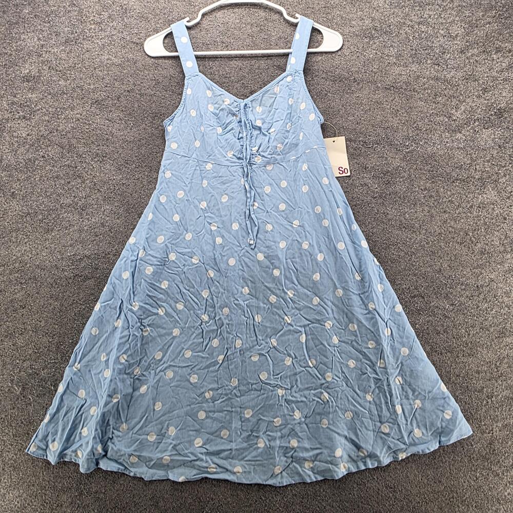SO Dress Womens XS Blue Sundress Short Sweetheart Polka Dot Rayon Smocked